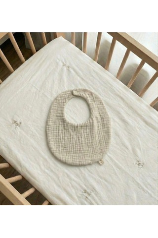 Oval Bej Ve Beyaz 2'li %100 Pamuk Müslin Bebek Önlüğü / Yakalık / Salya Önlüğü