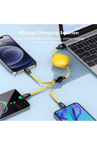 Suofeng Kırmızı 3'lü Şarj Kablosu, 5 Seviye Uzunluk Ayarlı, Hızlı Şarj+akıllı Koruma, İos/android/type-c Uyumlu Sadece Şarj