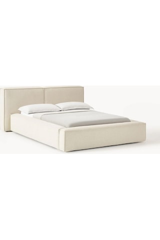 Nova Karyola Baza Başlık Set 180x200 Cm. Kırık Beyaz Keten Kumaş Montaj Dahil