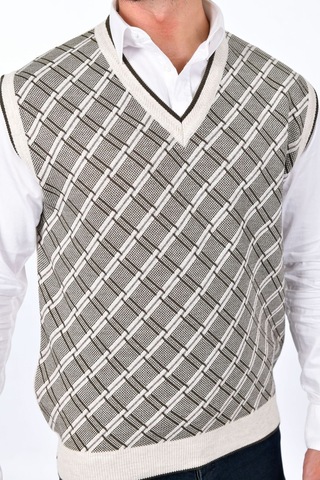 Kamalı Erkek Çelik Örgü Ekose Desenli Kalın Triko V Yaka Triko Örgü Tüylenmez Süveter Regular Taş
