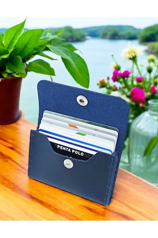 Cronder Hakiki Deri Yan Model Kutu Kartlık Cüzdan Lacivert