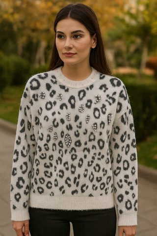 Ayda Boncuk Detaylı Angora Bluz Ekru - 783832599 Ekru