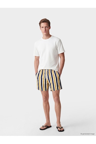 Lcw Swımwear Sarı Kısa Boy Çizgili Erkek Deniz Şortu