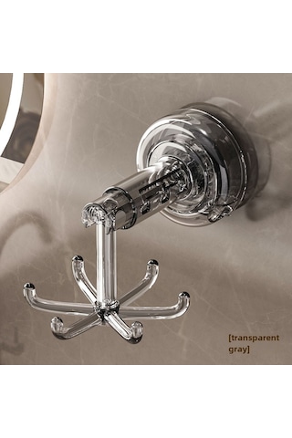 Reedark Banyo Sıçramalı Altı Ayar Rotatif Kanca - Delme Yok Duvar Takımı - Çok Amaçlı Aksesuar, Saç İpi Saklama Rafı Şeffaf Gri Diğer