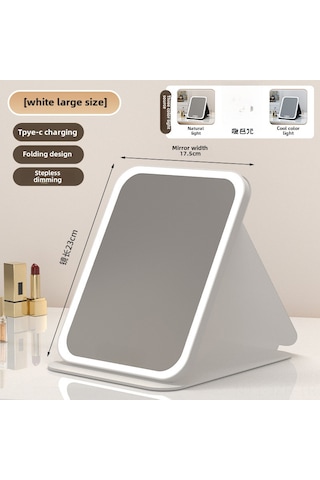 Geeroyoo Taşınabilir Led Aydınlatmalı Makyaj Aynası - Çift Katlı Çekirdekli - Usb Şarjlı - Üç Renk Işık Seçeneği - Dokunmatik Parlaklık Regülatörü - Beyaz Büyük Boy Beyaz Büyük Şarjlı Üç Renkli Işık Hd Ayna Dokunmatik Ayarlı - Doğal Işık