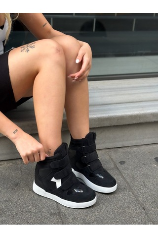 Erva'nın Butiği Siyah Süet İsabe Gizli Topuk Dolgu Topuk 7 Cm Boy Uzatan Sneakers-6446