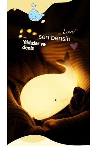 Eternal Luck Led Renkli Gece Lambası Usb Şarjı-balina Silikon Lamba-beyaz Beyaz