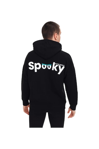 İrem Çocuk Giyim Erkek Çocuk Önü Arkası Spooky Yazı Desenli Kapüşonlu Siyah Renk Sweatshirt Siyah