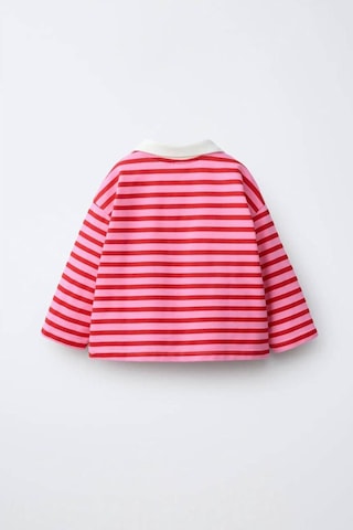 Minigimin Cicileri Polo Yaka Çizgili Oversize Kız Çocuk Sweatshirt - Kırmızı