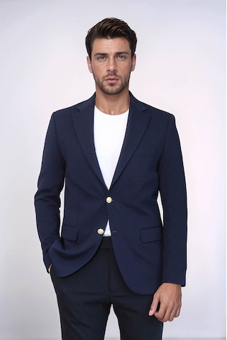 Lacivert Kendinden Desenli Örme Altın Renk Metal Düğmeli Slim Fit Erkek Blazer Ceket - Wessi Navy Blue