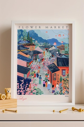 Tokyo Japonya Çerçeveli Tablo Seyahat Severlere Salon Ve Ofis İçin Estetik Duvar Dekoru Travel Flower Market