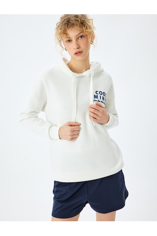 Koton Arkası Baskılı Kapüşonlu Oversize Uzun Kollu Sweatshirt Ekru 5sal10479ık Ekru