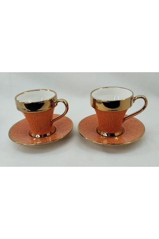Tutku 2 Kişilik Porselen Nescafe Ve Çay Fincanı Turuncu Renk Turuncu