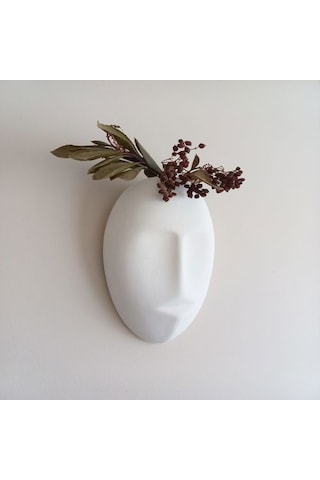 Dekoratif Mask Duvar Vazosu, Duvar Dekoru, Heykel Duvar Süsü, Beyaz