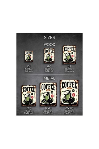 Coffee Shop Retro Tablo Vintage Kahve Temalı Dekoratif Poster Ahşap & Metal Duvar Tablosu