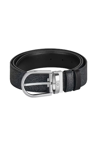 Montblanc At Nalı Tokalı Mavi - Siyah 35 Mm Çift Taraflı Deri Kem