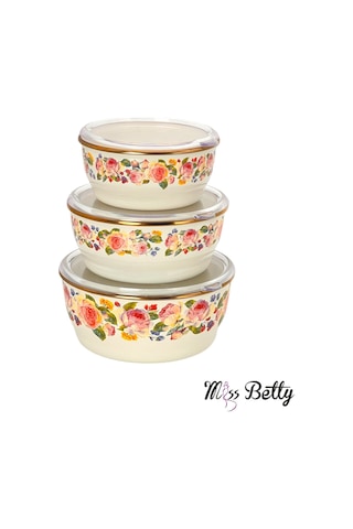 Miss Betty Rose Deluxe 3'lü Emaye Saklama Kabı 14-16-18 CM Renkli