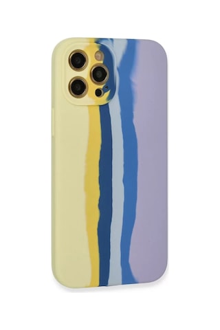 Apple iPhone Uyumlu Uyumlu 12 Pro Max Kılıf Ebruli Lansman Silikon - Sarı-lila