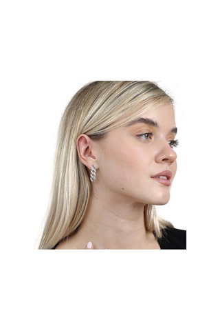 Tesbihane  Çift Sıra Beyaz Zirkon Taşlı Silver Renk 925 Ayar Gümüş Gurmet Kadın Küpe