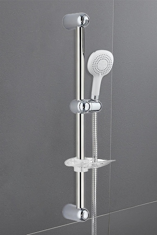 Duş Takımı Beyaz Yıldız Sürgülü Örgülü Spiralli 150 Cm Gümüş