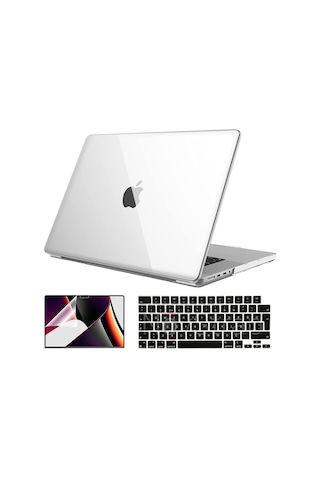 NovStrap Apple Uyumlu MacBook Pro 2021 M1 14.2 inc A2442 Parlak Kılıf + Siyah Klavye Kılıfı + Film