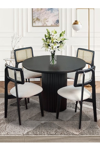 Aspendos İskandinav Natural Ahşap Masa Sandalye Takımı 90x90 Siyah