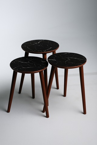 Madrid 3'lü Zigon Sehpa %100 Mdf Yuvarlak Siyah Mermer Desen