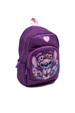 Mor Stitch Figürlü Kız Çocuk Anaokulu Sırt Çantası Çiçek Desenli, Ergonomik Kreş Çantası Mor