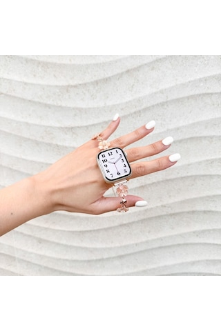 Apple Uyumlu Watch 10 Serisi 42mm - 38/40/41mm Kordon Taşlı Parlak İnce Flower Metal Bayanlar İçin Band