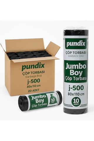 Pundix Pundıx J500 Endüstriyel Çöp Poşeti 80 110 Cm Jumbo Boy Kalın Seri 1 Koli 20 Rulo / 200 Adet Dayanıklı, Sızdırmaz Ve Geniş Hacimli Çöp Torbası
