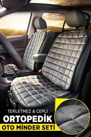 Premium Cepli Ortopedik Oto Koltuk Minder Seti - Oto Koltuk Kılıfı - Ön 2 Koltuk Set - Antrasit