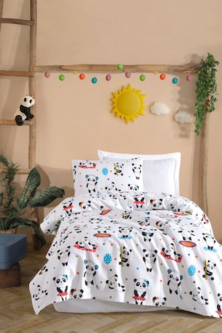 Baskılı Pike Takımı Tek Kişilik Lovepandas Beyaz Beyaz