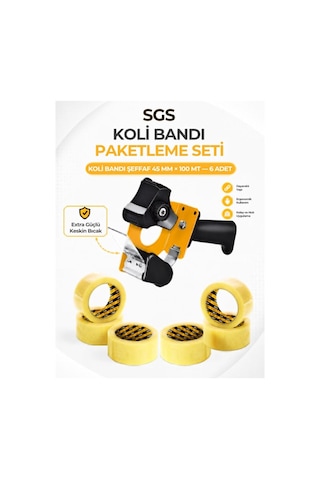 Sgs Akrilik Koli Bandı 6'lı Ekonomik Paket - 45 Mm X 100 M Şeffaf Bant Ve Kesme Makinesi