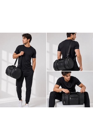 Silindir Spor Ve Seyahat Çantası Omuz Askılı Çok Bölmeli Unisex Fitness El Bagajı Bnt227 Siyah Silindir Spor Ve Seyahat Çantası Omuz Askılı Çok Bölmeli Unisex Fitness El Bagajı Bnt227 Siyah