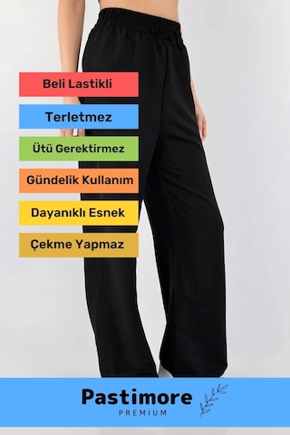 Yeni Sezon Rahat Kalıp Siyah Beli Lastikli Bol Paça Salaş Yazlık Kadın Aerobin Pantolon Siyah