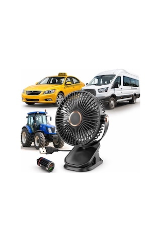 Mandallı Araç İçi Vantilatör 6 İnç 360 Dönebilen Usb Ve Çakmaklık Uyumlu Sessiz Fan