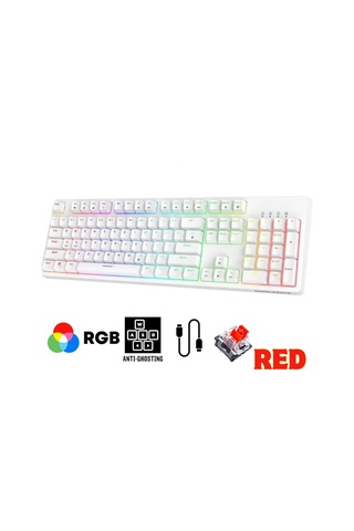 Beyaz Rgb Kırmızı Switch Q Gaming Tam Mekanik Kablolu Oyuncu Klavyesi Bkb4