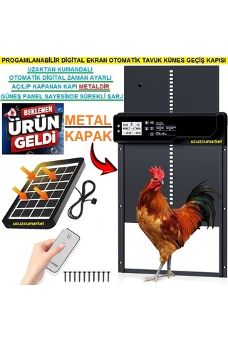 Otomatik Kümes Kapısı Güneş Panelli Şarjlı Progamlanabilir Digital Ekran