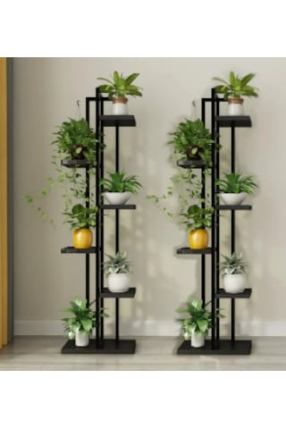 Çiçeklik 6 Bölmeli Raf Metal Çerçeveli Sağlam Siyah