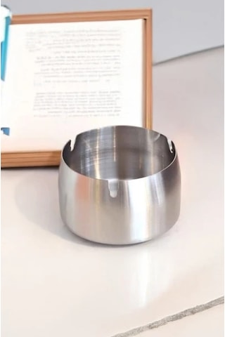Mucit Home Gümüş Bombeli Paslanmaz Metal Küllük Modern Ve Şık Tasarım