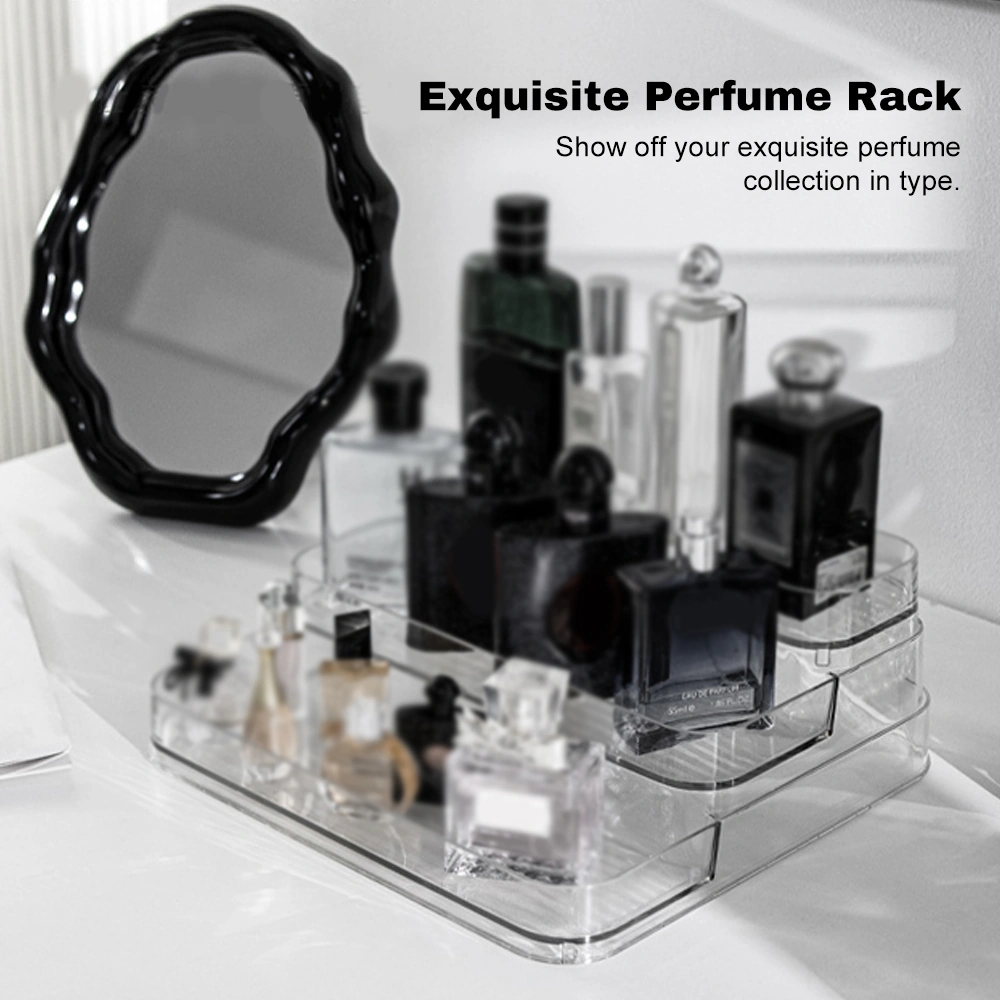 Skycity Üç Katlı Akrilik Makyaj Organizer - Transparan Step Tasarım Parfüm Ve Kozmetik Gösterge Rafı Şeffaf