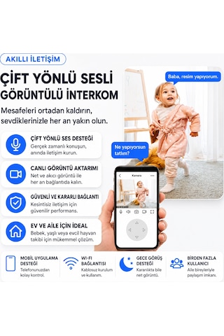 Uninet Wifi Iç Mekân Güvenlik Kamerası Gece Görüşlü, Hareket Algılamalı, Çift Yönlü Ses Ve 355 Derece Dönebilen Ptz Kamera