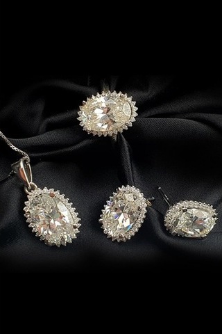 Sky Diamond Taşlı Oval Kesim Gümüş Lüks Set Takım-16