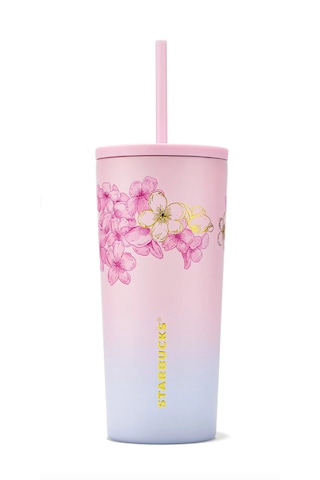 Sakura Serisi Paslanmaz Çelik Pipetli Soğuk İçecek Bardağı Yumuşak Dokulu Pembe 592 Ml Açık Pembe