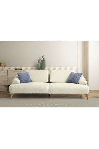 Arti Ahşap Ayaklı Beyaz 3 Lü Kanepe Beyaz