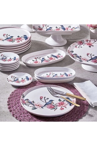 Fecra Pink Bird 18 Parça Servis Ve Sunum Seti Beyaz