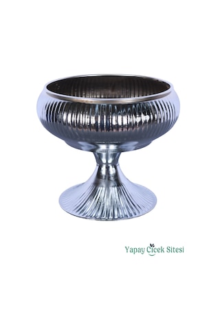Yapay Çiçek Sitesi Metal Dekoratif Ayaklı Vazo 21 Cm Gümüş Gümüş
