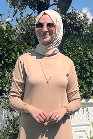 Rabia Şamlı Rüya Bej Triko Elbise Normal