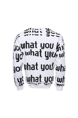 Wessi Beyaz Baskılı Bisiklet Yaka Sweatshirt Beyaz