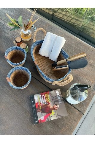 3'lü Düzenleyici Sepet Set Leke Tutmaz Mavi -natural Natural